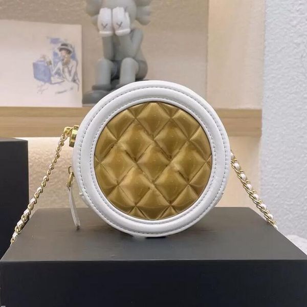

sw mini round zip designer bags multi-color genuine leather crossbody bags classic handbags gold-tone diamond quilting luxury shiny contrast