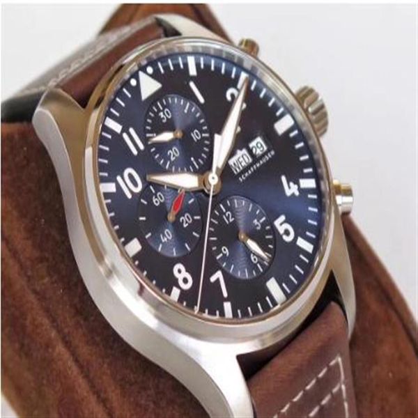 

classic new men automatic mechanical pilots watch stainless steel daydate sapphire brown leather blue dial sport watches301k, Slivery;brown