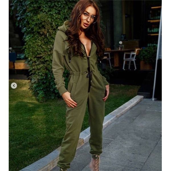 Yeni Moda Kadın Seksi Tulum Uzun Kollu Yüksek Bel Tulum Hoodies Sokak Giyim Çekme Tulum Romper Uzun Pantolon T200303