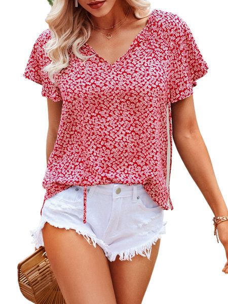 

ditsy floral print butterfly sleeve blouse k57n#, White