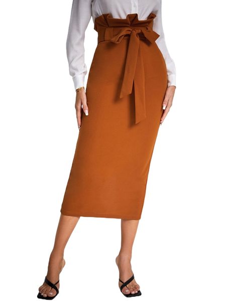 

tall paperbag waist self belted skirt q6y9#, Black