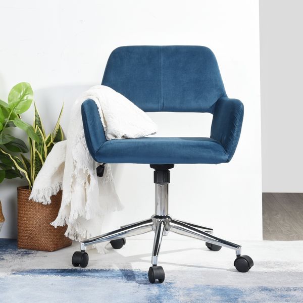 

office furniture velvet adjustable swivel office chair dark blue
