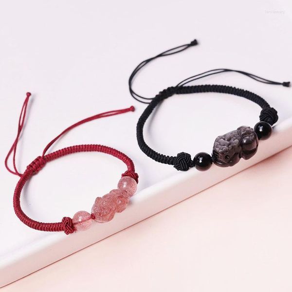 Fili di perline Design PIXIU Braccialetto Gioielli per le donne Tessuto a mano Fragola Cristallo Rosso String Argento Ossidiana UomoPerline Lars22