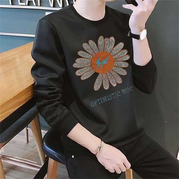 

autumn casual streetwear men hoodie hip hop hoodie sweatshirt flower print man hoodies long sleeve plus size sweatshirt men 201126, Black