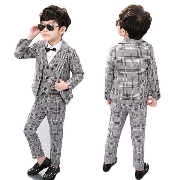 Kleidungssets Kinder Formelle Anzüge Jungen Hochzeit Smoking Kostüm Kinder Blazer Weste Hosen 3-teiliges Outfit Performance Prom SetKleidung