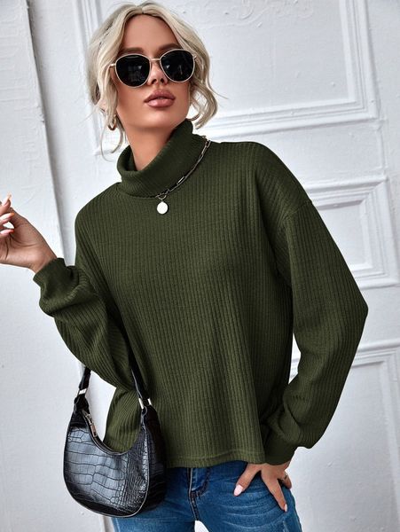 

funnel neck solid rib-knit t07t#, White