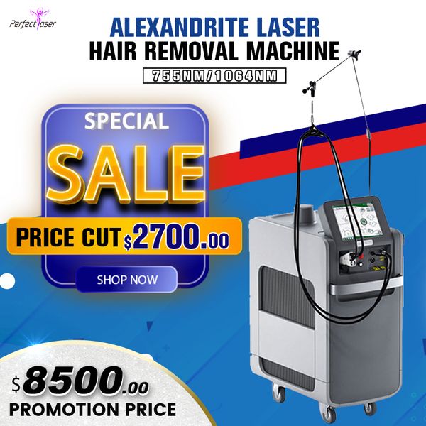 

755nm alexandrite 1064nm nd yag laser permanent hair removal machine professional 6-18mm with cold air cooling save treatment time, Black