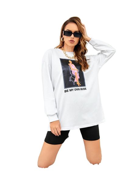 

x miki xu figure graphic drop shoulder sweatshirt d2kj#, Black