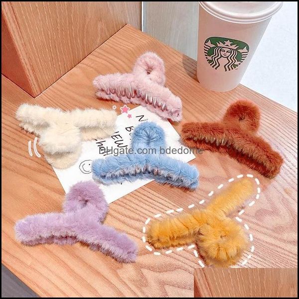 

clamps winter warm women girls cute colorf soft plush hair claws sweet furry headband clip hairpin fashion accesso bdedome dhiw7, Slivery;golden