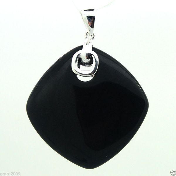 

925 sterling silver jewelry natural black jade rhombus pendant 35x35mm
