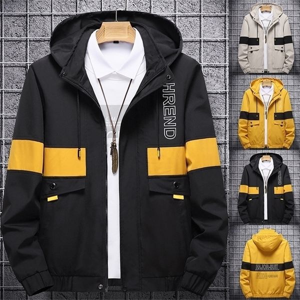 

men hooded korea casual jacket youth stand collar cargo baseball jacket mens fashion embroidery letter spring autumn coats 201128, Black;brown