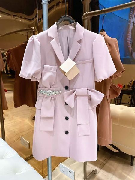 

2022 summer fashion new women dress diamonds bow short sleeve, Black;gray