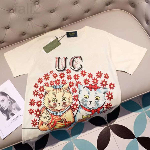 

women's t-shirt designer summer new gujia t-shirt printed cat street loose short sleeve tee, White