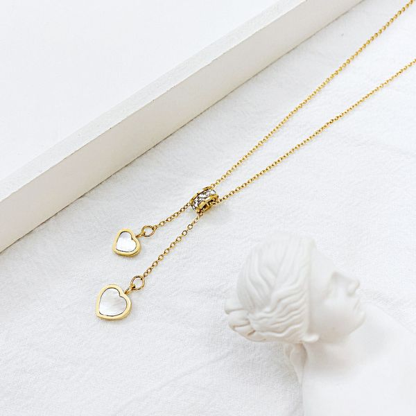 

classic design double heart pendant necklace gold plated stainless steel choker necklaces jewelry for women, Silver