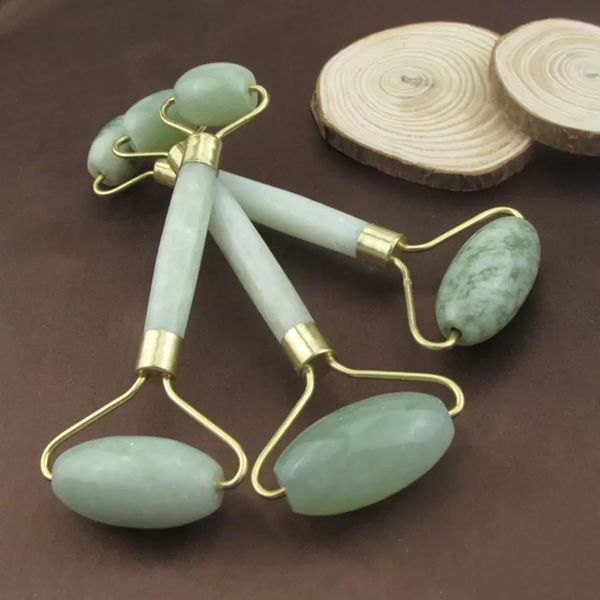 Ferramentas naturais da mão caçadas Chakra Rose Quartz esculpido Roller de beleza Massor Stick Jade Massager 50pcs