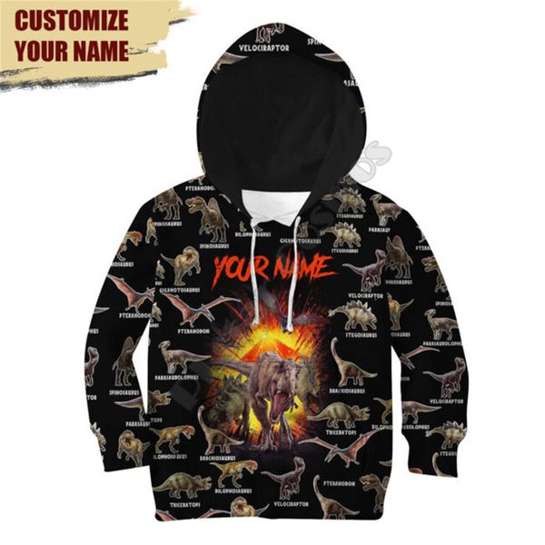 Nome personalizzato dinosauro Felpe con cappuccio stampate in 3d tuta tshirt con cerniera Pullover Tuta per bambini Felpa con animali divertenti Tuta 09 220704