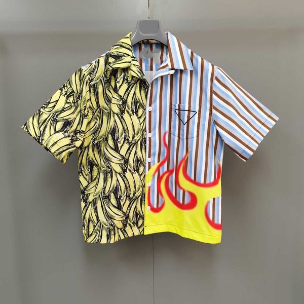 

men's casual shirts mr. chen's own banana flame stripe mosaic printed poplin short sleeve shirt os men's and women's shi, White;black