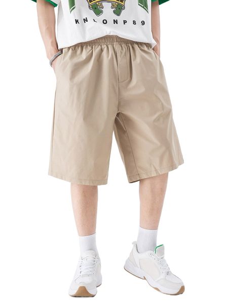 

men elastic waist straight leg shorts w9di#, White;black