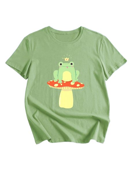 

romwe x tkcreates frog print tee y3rm#, White