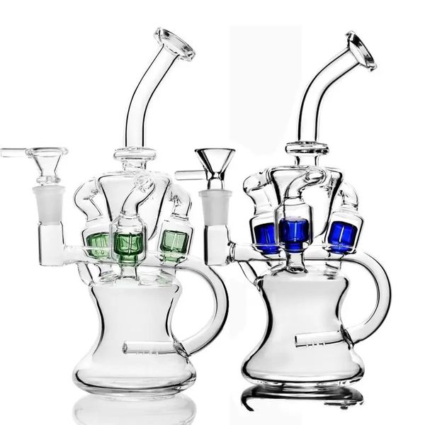 Neue Design-Glasbong-Wasserpfeifen-Dab-Rig mit inline farbigem Perc-Doppelfunktions-Wasserpfeifen-Shisha-14-mm-Gelenk, Bongs zum Rauchen, 9 Zoll hoch