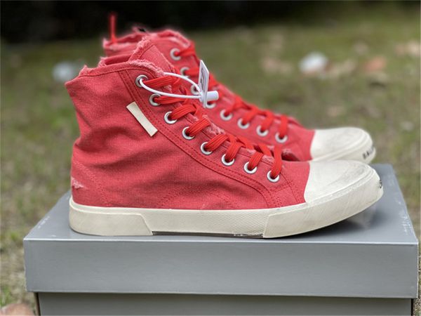 Новейшие мужские парижские высокие уличные туфли, кроссовки, черные, красные, белые, с разрушенной хлопковой резиновой подошвой, с эффектом стирки, повседневные парусиновые спортивные кроссовки US4-12