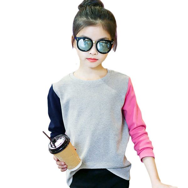 

girls t shirts kids t-shirt spring summer for long sleeve patchwork 6 8 9 10 12 years big clothes, Blue
