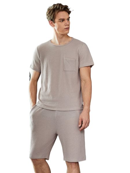 

men solid one pocket front pj set b1ak#, Black;brown