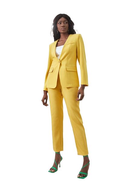 

solid fake pocket split back blazer l6iv#, White