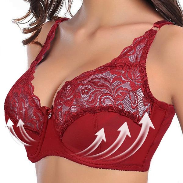 

c d cup big size women bra push up lace hollow out soutien underwear ultra thin transparent 100d, Red;black