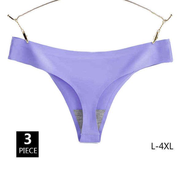 

3pcs seamless women g-string low waist solid soft lady thongs t-back panties underwear ice silk 4xl large plus size t220810, Black;pink