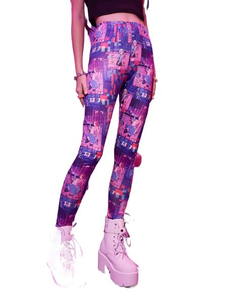 

romwe anime figure print leggings n2nx#, White;black