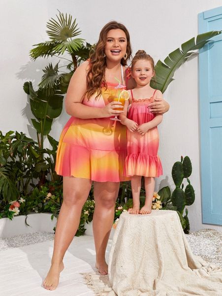 

plus 1pc ombre ruffle hem cover up without bikini r9a0#, Black