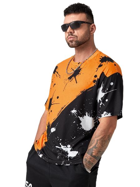 

extended sizes men splash ink print tee 89ko#, White;black