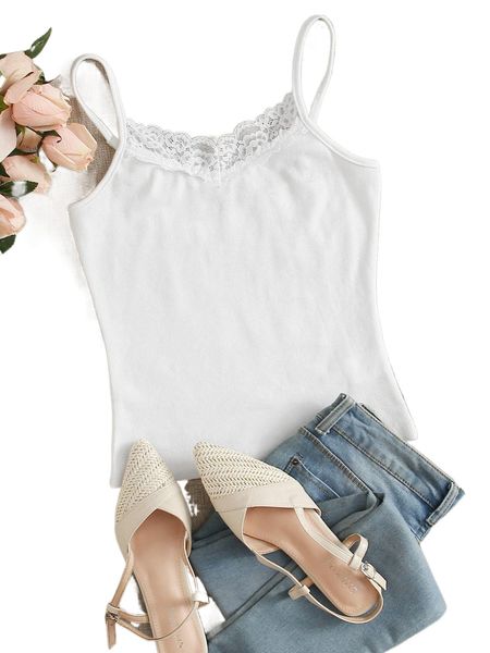 

plus lace trim rib knit cami c81h#, Black