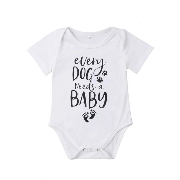 

summer infant kids rompers baby girls boys short sleeves footprint bodysuit dog jumpsuit playsuit letters casual outfits, Blue
