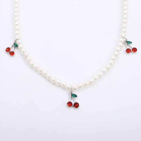 Anhänger Halsketten Kreative Modeschmuck Einfache Imitation Perlenkette Ins Net Rot Mit Kleinen Kirsche Damen BanquetPendant