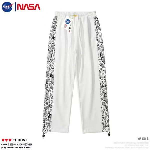 

men's pants nasa co-branded cashew flower country trend sweatpants men spring drawstring tie foot casual long pants black straight tube