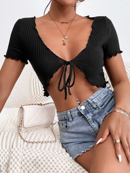 

petite lettuce trim knot front crop l2id#, White