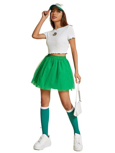 

elastic waist mesh skirt e3k8#, Black