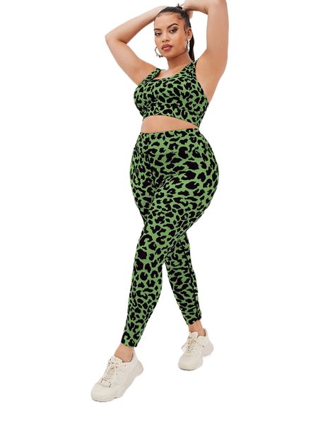

plus leopard print sports set m5ze#, Black