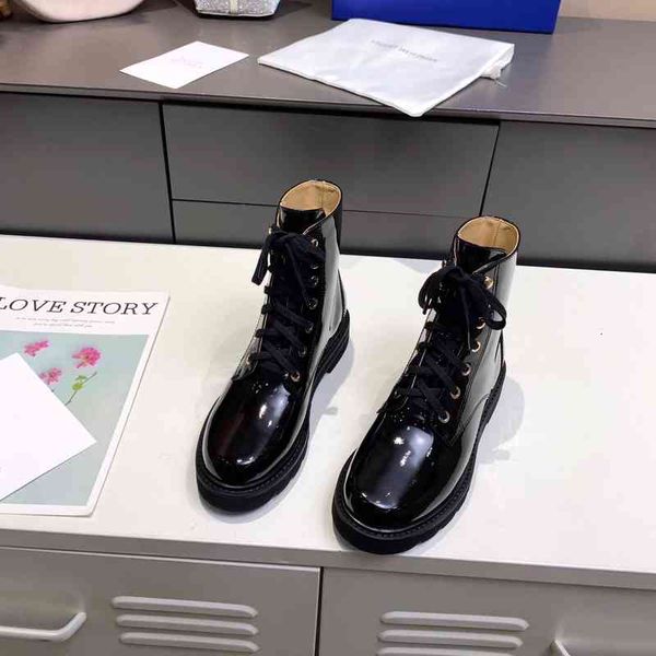 

leather varnished boots women's short horseshoe boots round toe winter shoes and square high heels series, Black