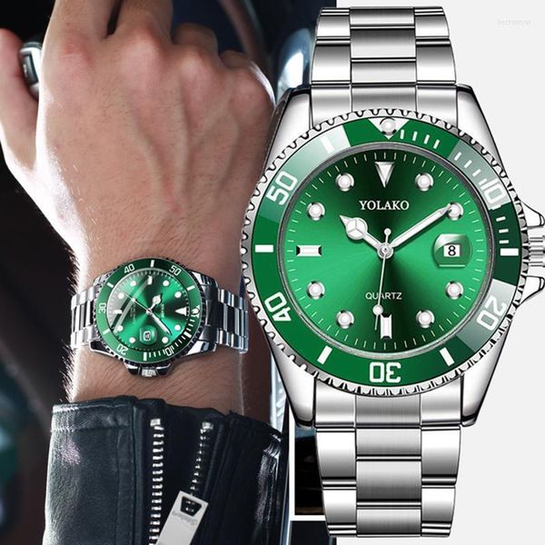 Gli orologi da polso vendono come le torte Orologio da polso da uomo in acciaio inossidabile di moda Calendario al quarzo verde 2022 Prodotti di vendita Drop RelogioOrologi da polso Hec