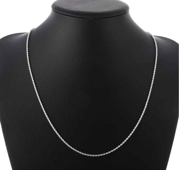 

wedding accessories jewelry quality 925 sterling silver 2mm twist rope chain necklaces 16inch, White