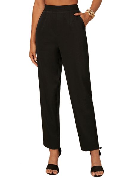

high waist slant pocket pants 86jq#, Black;white