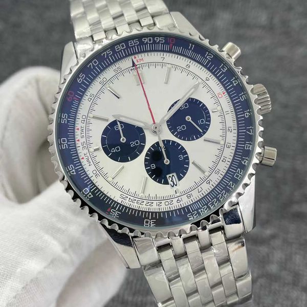 

46mm new b01 quality navitimer watch chronograph quartz movement steel limited silver black dial 50th anniversary men watch stainless strap, Slivery;brown