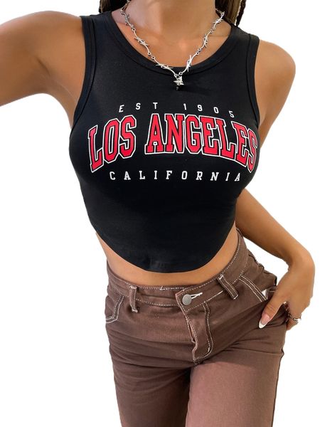 

letter graphic bandana hem crop tank l9r1#, White