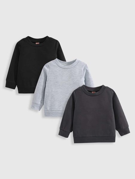 

baby 3pcs solid round neck sweatshirt she, Black