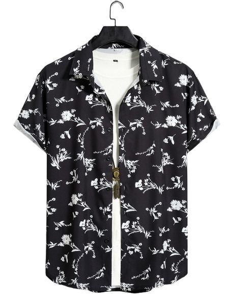 

men floral print shirt without tee p5v8#, White;black