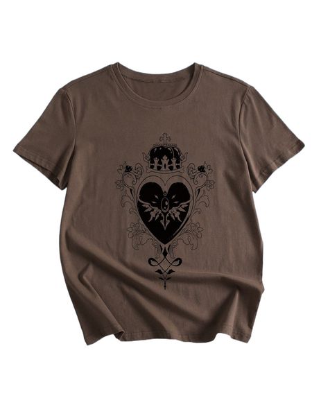 

romwe x hellsea crown & heart print tee 724x#, White