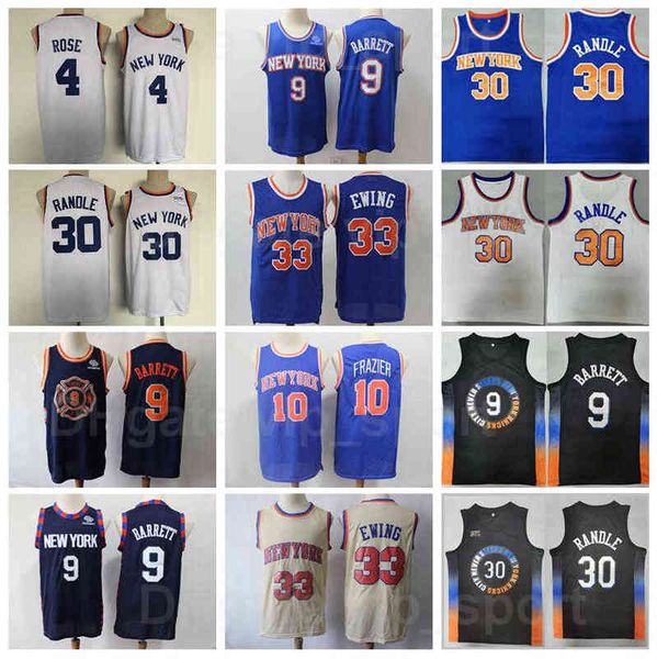 

julius randle jersey 30 basketball derrick rose 4 rj barrett 9 patrick ewing 33 vintage retro blue beige black white team away for sport fan